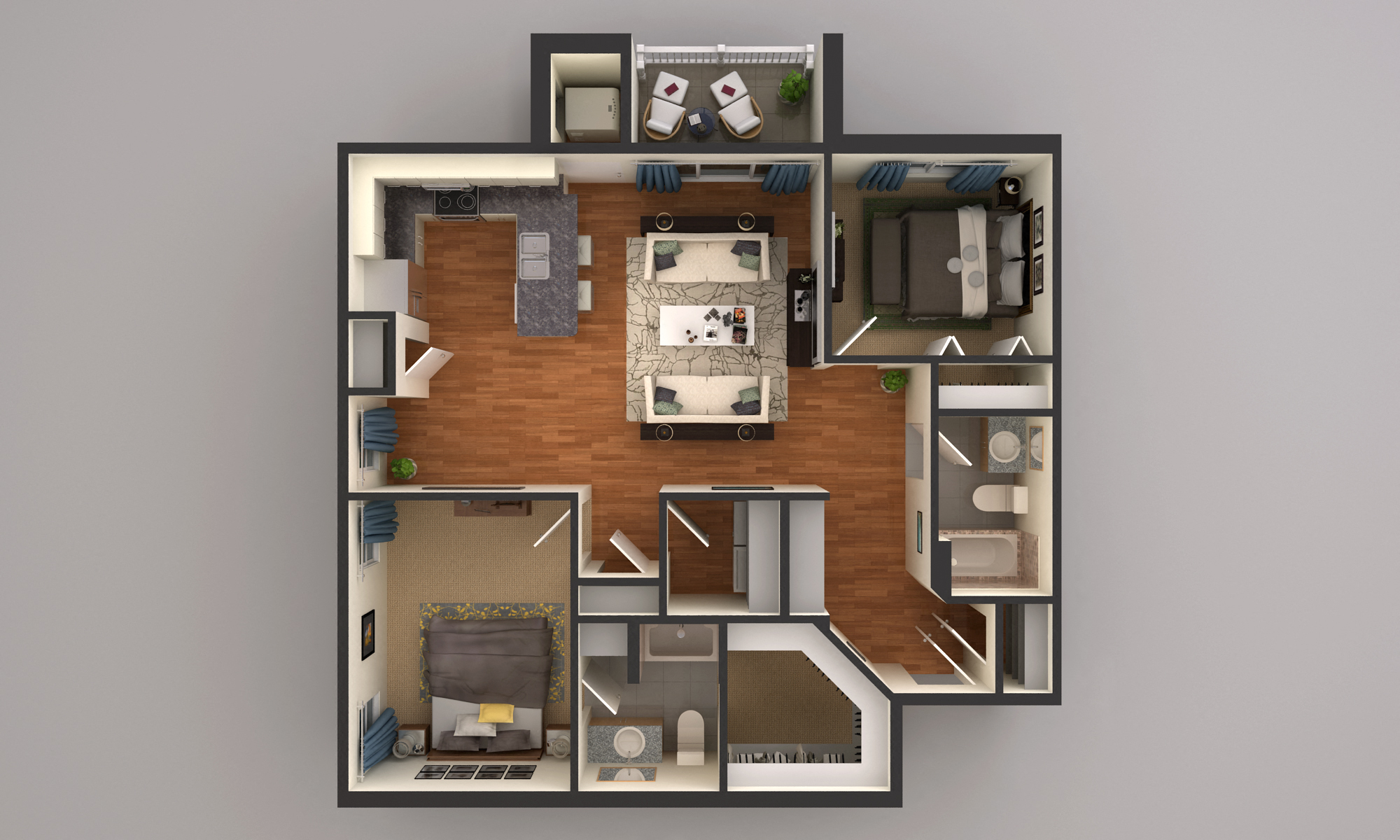 Floor plan for 2 beds, 2 baths, 1067 sqft